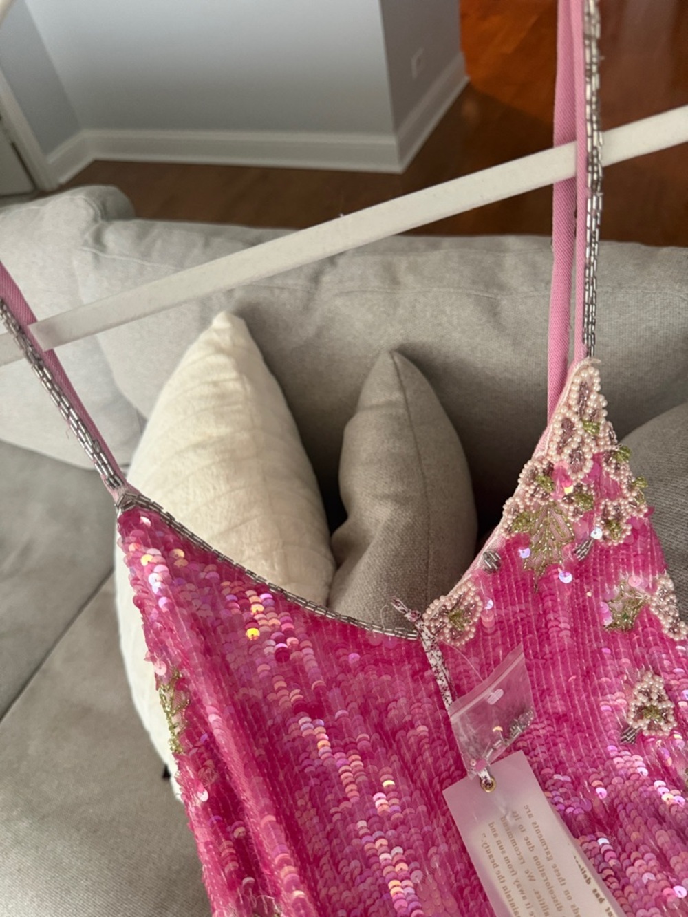 LoveShackFancy Pink Sequin Floral Mini Dress - Picture 15 of 15